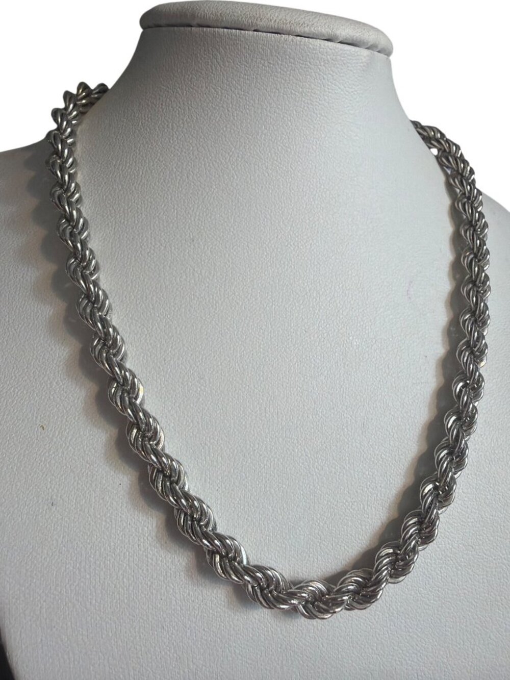 Vintage Monet Silver Tone Chunky Rope Chain Necklace Choker Twist Estate 15"